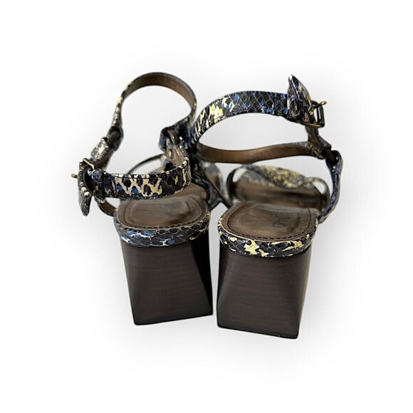 Lanvin Printed Snake Sandal,  Blue, white, yellow,  Size 39 EU, Mid‎ heel - Picture 6 of 16